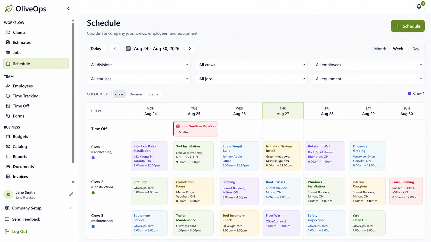 Scheduling screenshot